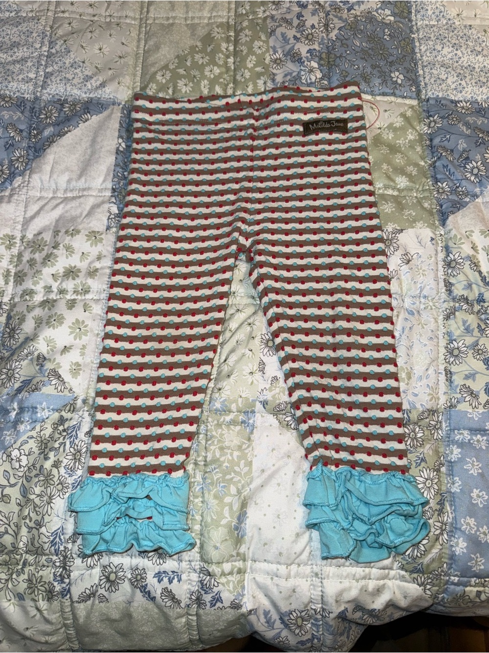 Matilda Jane Baby Girls Size 18-24 months Brown Striped Blue Ruffled Leggings